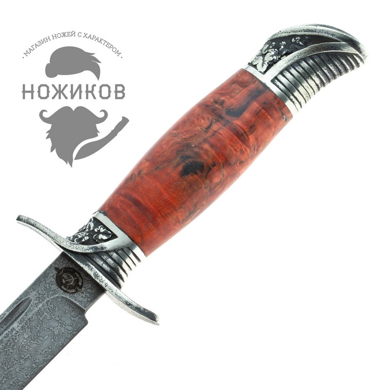 Нож Финка НКВД, сталь булат, стабилизированная красная карельская береза