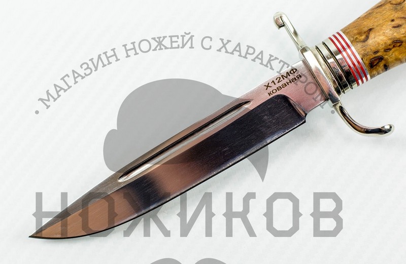 Нож Финка НКВД Х12МФ мельхиор, карельская берёза