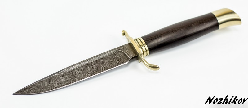Нож финка НКВД из дамасской стали, деревянные ножны