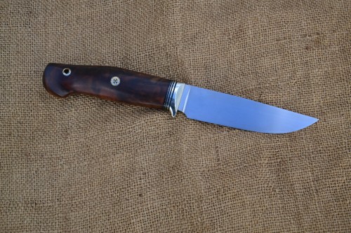 Нож Егерь - сталь S390, нейзильбер, G10, корень ореха, мозаичные пины.