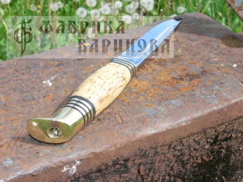 Нож Финка НКВД, рукоять карельская береза, латунь