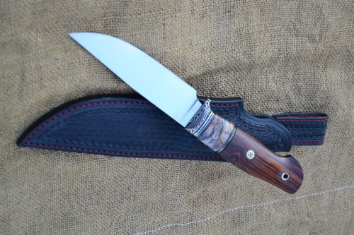 Нож Легионер - сталь S390, мокумэ, G10, стабилизированный зуб мамонта, айронвуд, мозаичные пины.