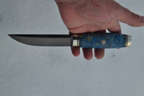 Нож Финка (вариант 3) - сталь К340, G10, стабилизированный кап клёна, мозаичный пин.