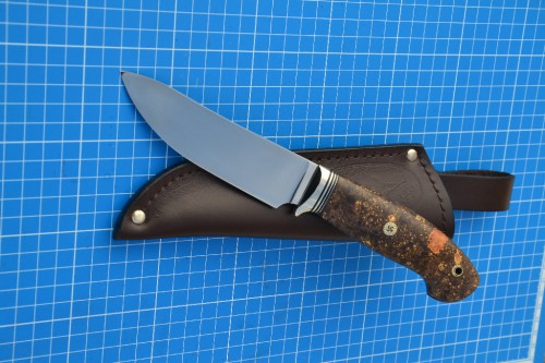 Нож Скинер - сталь К340, нейзильбер, G10, стабилизированный кап клёна, мозаичные пины.