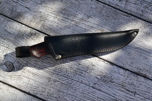 Нож Кайман - сталь PMD52, мокумэ, G10, кокоболо, карбоновые мозаичные пины.